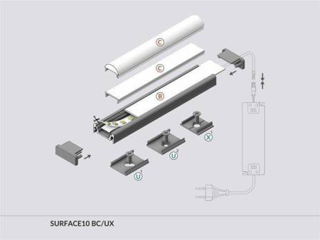 Profil nawierzchniowy do taśm LED Surface10 BC/UX anodowany 2 metry